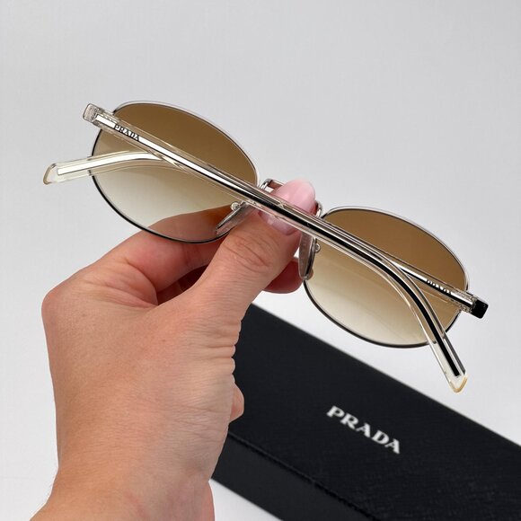 Prada Sunglasses – Silver Oval Frame Gradient Brown Lenses | Model PRB53S 1BC80K - Picture 2 of 11